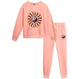 Volcom Girls' Sweatsuit Set - 2 Piece French Terry Pullover Crewneck Sweatshirt and Jogger Sweatpants Set for Girls (7-12), Size 7, Pink