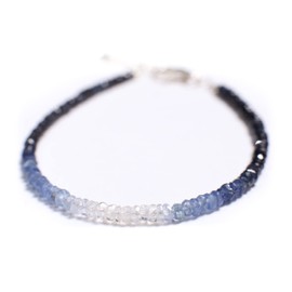 Ombre Sapphire Faceted Rondelle 3mm Bracelet in 925 Sterling Silver Clasp and 1" Extension Chain, AAA Quality Natural Precious gift for her (6" + 1" Extension)