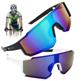 Byffoer Polarised Cycling Glasses, Pack of 2 Sports Sunglasses, Quick Glasses, Rave Cycling Glasses, Windproof, for Men and Women, UV400 Protection for Outdoor Activities