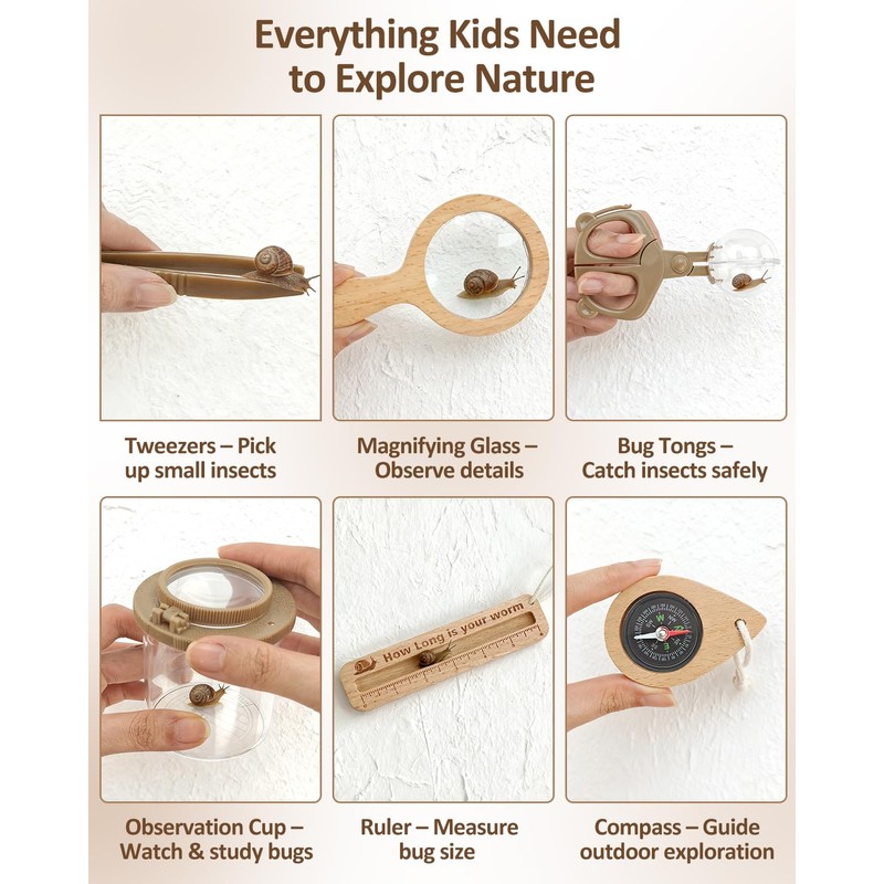 Wooden Bug Catcher Kit for Kids Ages 3-8, Outdoor Explorer
