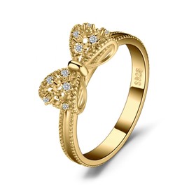 JewelryPalace 14k Yellow Gold Plated 925 Sterling Silver Rings for Women, Cubic Zirconia Promise Rings for Her, Stackable Wedding Bands Rings for Women Bow Stacking Ring Sets Size 8.5