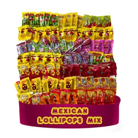 Mexican Candy Lollipops Mix Assortment (72 Count), Variety Pack of Spicy, Sweet & Sour, Includes Rebanaditas, Vero Mango, Pipeno, Pina Loca, El Azteca Chileta, La Vaquita by Look-On