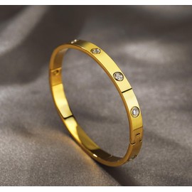 18K Gold Plated Stackable Love Bangle Bracelet Set for Women - 3 Pcs Stainless Steel Chain Bracelet Cubic Zirconia Gold Bangle Set Gift for Wife Valentine's Day, Mother's Day, anniversary(Tennis Bracelet Stack)