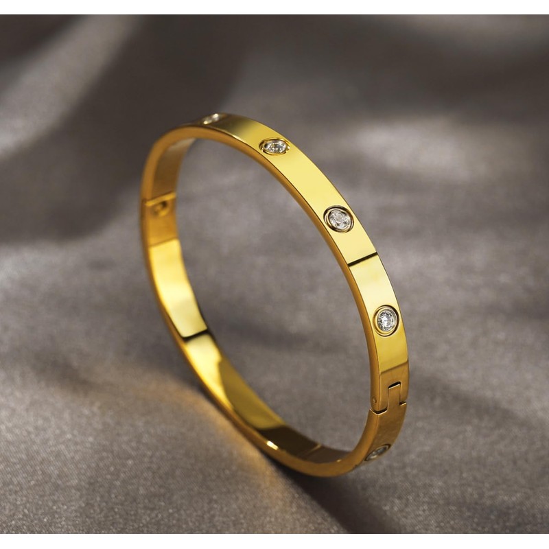 18K Gold Plated Stackable Love Bangle Bracelet Set for Women