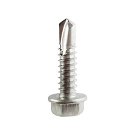 #14 x 3/4" Hex Washer Head Self Drilling Tek Screws, Stainless Steel 410, Full Thread, Plain Finish, Self-Drilling, Quantity 25 by Fastenere