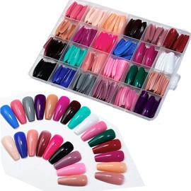 576 Pcs Full Cover Color Coffin Nail Tips 12 Size Long Coffin Press on Nails 24 Colors Fake Nails for Girls Nail Art DIY