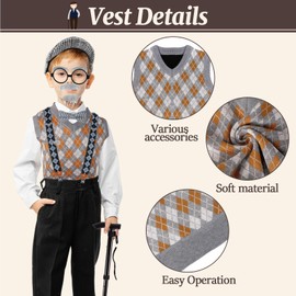100 Days of School Costume for Kids Boys, Cool Old Man Costume for Kids Kit, 100 Days of School Grandpa Accessories Set(130)