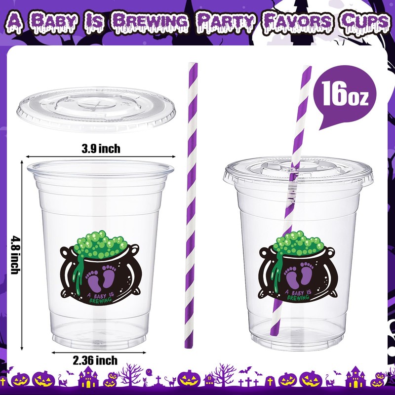 25 Pcs Halloween a Baby Is Brewing Baby Shower Cups