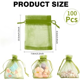 Organza Bags,100 Pcs Mesh Bags,Favour Bags,Jewellery Bags,Small Drawstring Bag,Jewellery Pouch,Little Bags,Organza Gift Bags,Bracelet Bags,Organza Bag,Mini Organza Bags(White 8×10Cm） (Dark Green)