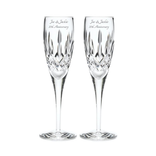 Waterford Personalized Lismore Nouveau Wedding and Anniversary Champagne Flutes, Set