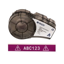 Brady M21-500-595-PL Cartridge, B595 Vinyl Indoor/Outdoor Material, 0.5" W X 21' L, White on Purple