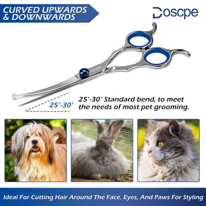 Doscpe Curved Dog Grooming Scissors 7.28 inches Round Tips Pet