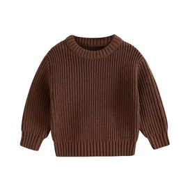 Baby Boys Girl Organic Cotton Sweater Tops Kids Fall Winter Knit Sweater Solid Color Outfit 1-5T (Coffee Brown-Thick, 4-5 Years)