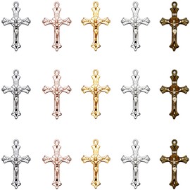 60Pcs Assorted Alloy Jesus Cross Charms Religious Charm Crucifix Pendants Beads for Jewelry Making Crafting for DIY Necklace Bracelet Earring Keychain(Mix 4 Colors)