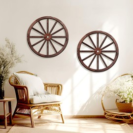 OYEFLY 2 Pcs Wagon Wheel Decor,Decorative Vintage Wood Garden Wagon Wheel,Vintage Rustic Wagon Wheel (Brown, 12 Inch)