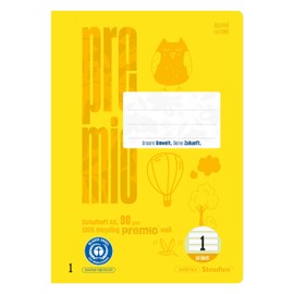 Staufen premio Learning to Write Book - 10 Notebooks Each 16 Sheets, DIN A5, Ruling 1 (5/5/5 mm Lined, Coloured Lined Ruling), 90 g/m² Recycled Paper, Round Corners Prevent "Donkey Ears"