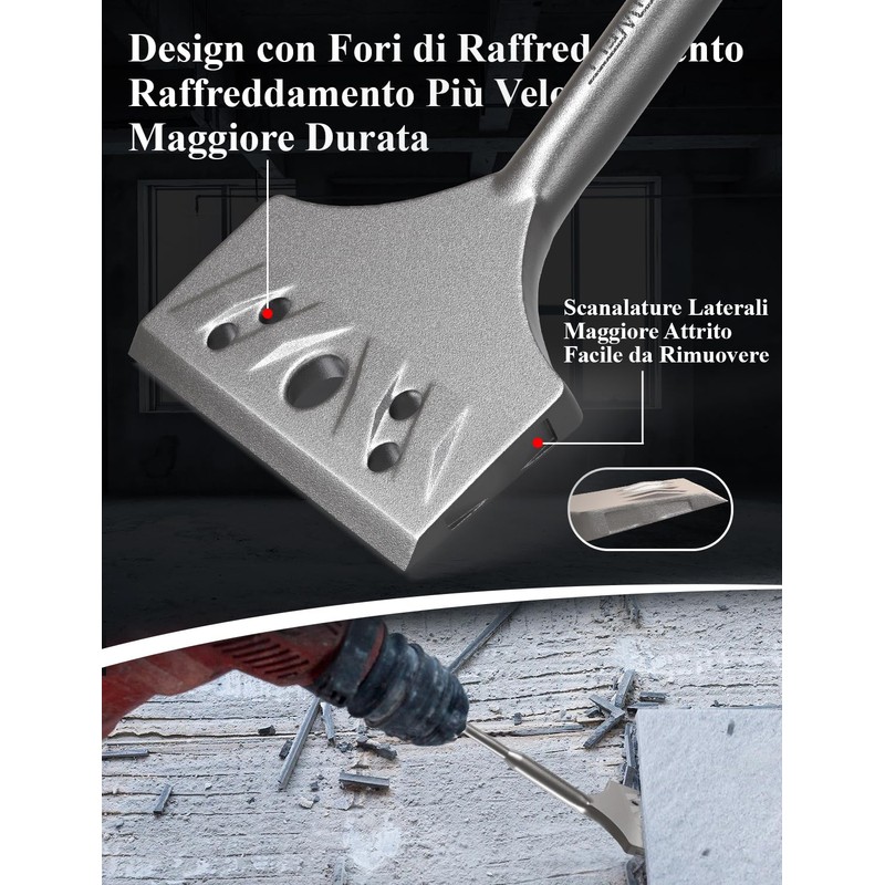 KAFUWELL Scalpello SDS-Plus per Piastrelle, 194×78 mm, Angolato 25°, 42CrMo