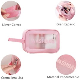Bolsa de Cosméticos Transparente para Hombres y Mujeres Bolsa de Viaje Bolsa de Almacenamiento Impermeable Baño de Gimnasio Rosa de Gran Capacidad（Ros