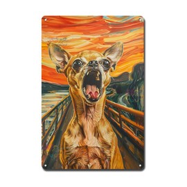 Soulpons Decorative Tin Sign Vintage Wall Art Chihuahua Scream Squeak Gift for Chihuahua Lovers' Abodes Vibrant Mexican Cafe Decor Rustproof Aluminum 8×12 Inches
