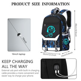 RM Family - Mochila luminosa para niños, 15.6 pulgadas con puerto de carga USB, Azul