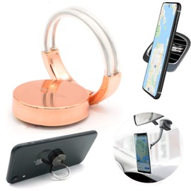 AirFly Phone Finger Ring Holder, 4 in 1, Universal Metal Phone Ring, Table Stand Kickstand, Car Vent Mount, Finger Grip Compatible All Smartphones (Rose Ring)