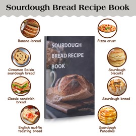 Sourdough Starter Kit,34oz Sourdough Starter Jar Glass with Sourdough Recipes Cookbook.Sourdough Bread Baking Supplies with Thermometer,Natural Wooden Lid, Anti-slip Mat,Sourdough Jar scraper (2 pack)