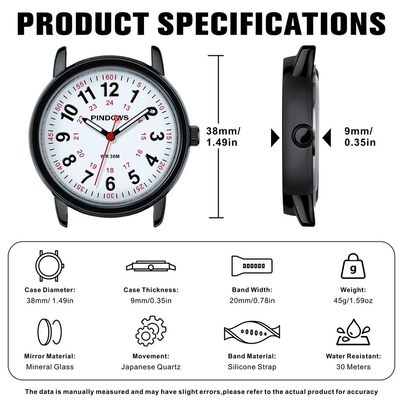 PINDOWS Women Watches, Student Unisex Analog Quartz Women Wrist Watch,