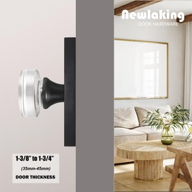 Newlaking Dummy Door Knob Set - Crystal Glass Non-Locking Door Handles for Bifold Closet Barn French Doors - Matte Black Finish, Zero Scratch Installation, 2 Pack