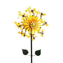 Evergreen Garden 75" H Sunflower Statement Wind Spinner Garden Décor and Accessories for Home and Yard (Sunflower & Bees)