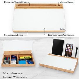 Bamboo Desktop Whiteboard with Storage - This Deskbuddy can be Used as a Desktop Dry Erase Board | Desk Buddy White Board | Bamboo Desk Organizer - PriZoi