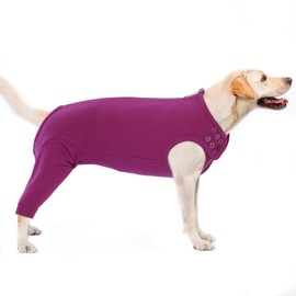 PUMYPOREITY Dog Bodysuit, Surgical Body for Castration, Female Dog, Surgery, Male Op Body with Legs, Lick Protection, Hind Legs, Knee Brace, Bandage Leg (Purple-Red, L)