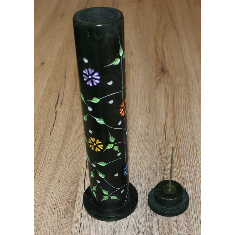 Incense Tower, Yara, Soft Stone, Green with Floral Pattern, 27