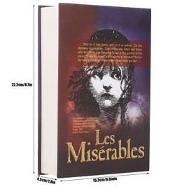 Book Safe with 2 Keys, 22 x 15 x 4.5 cm Les Miserables Real Pages Book Safe Hidden Lockable Book Safe Storage Box for Money Documents Cash Jewellery