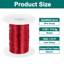 sourcing map 26 AWG Magnet Wire, 26 Gauge / 0.4mm Enameled Copper Wire, 4 oz Magnetic Coil Wire for Transformer, Motor, Electric, 155C(311F)