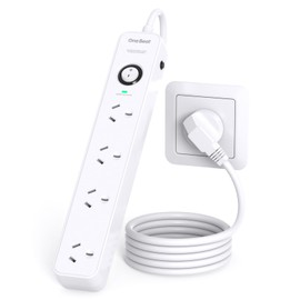 One Beat Power Board Surge Protected, One Switch Control, Power Strip with 1M Extension Cord, 900J Surge Protection, Flat Plug, Wall Mount，Overload Protection，Powerboard for Home Office