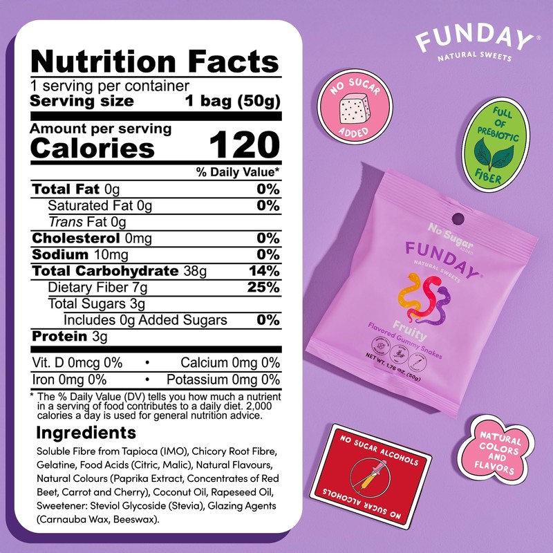 FUNDAY Fruity Gummy Snakes – 12 x 50g Bags –