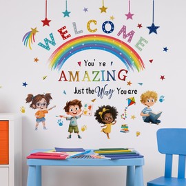 Reading Corner Rainbow Wall Decals,You are Amazing Wall Stickers,Peel and Stick Art Wall Decors, for Kids Bedroom Nursery Playroom Classroom Library Reading Corner Decoration