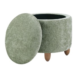 OSP Home Furnishings Lyra Contemporary Round Storage Ottoman with Lift-Off Lid, Spring Green Fabric