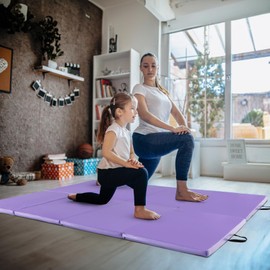 Giantex 8' x 4' x 2" Gymnastics Mat, Folding Tumbling Mat with Carry Handles, Detachable PU Leather Cover for Yoga Stretching Aerobics Core Workouts, Foldable Exercise Mat for Home Gym Fitness