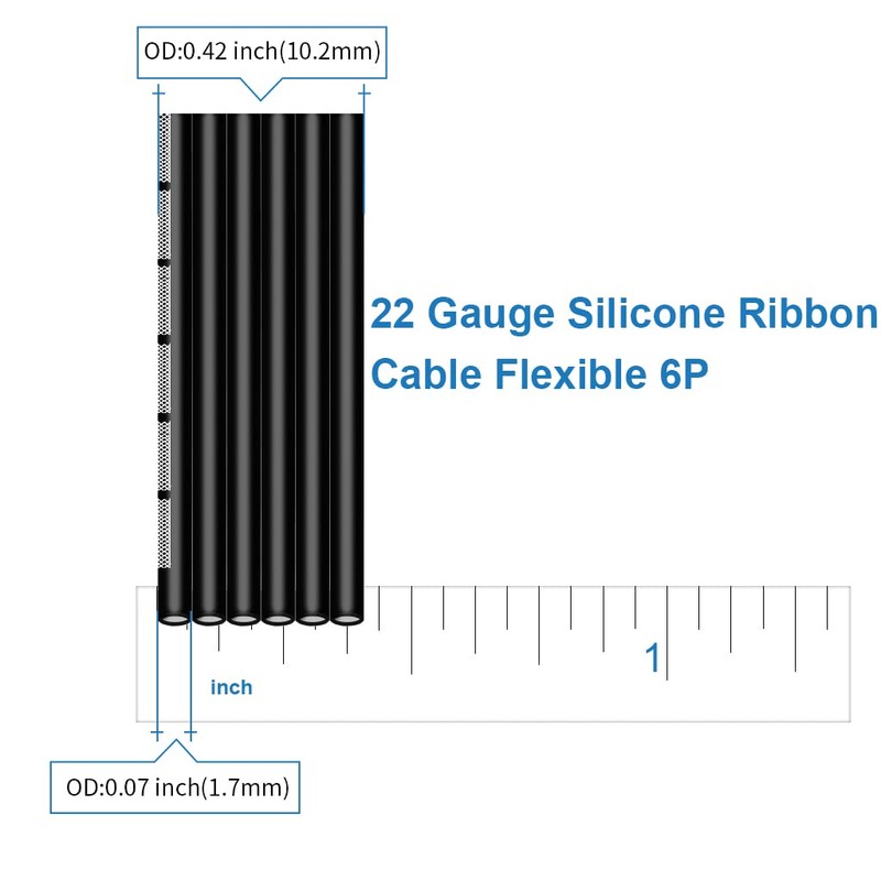 BNTECHGO 22 Gauge Silicone Ribbon Cable Flexible 6P Black 10