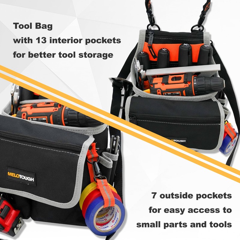 MELOTOUGH Electrician Tool Pouch Bag with Shoulder Strap 20 Pockets