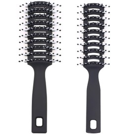 GEN'C BÉAUTY Vented Hair Brush Set – Large and Small Size with Ball‑Tip Bristles and Non‑Slip Handle for Blow‑Drying and Detangling (Black, 2 Pack)