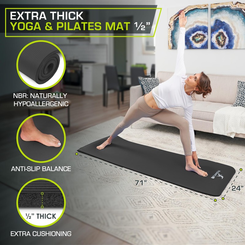 ProsourceFit Extra Thick Yoga and Pilates Mat ½” (13mm), 71-inch