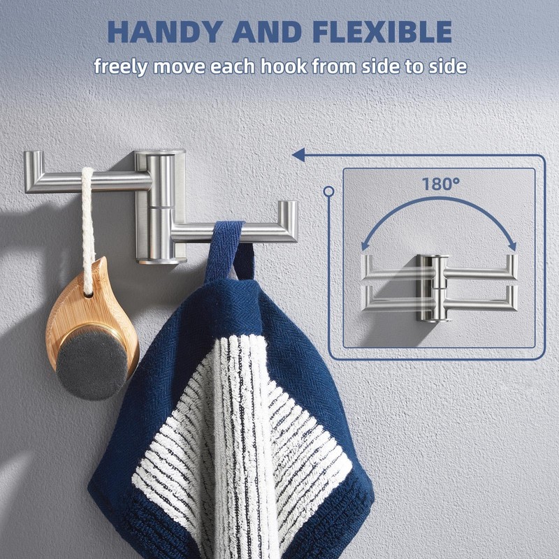 Angle Simple Swivel Towel Double Hook, Brushed Nickel Bathroom Hook