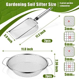Gisafai 4 Pcs Soil Sifter for Gardening, Sand Sifter for Beach with Handle for 5 Gallon Bucket, Stainless Steel Soil Sifters for Rocks 3mm 5mm 6mm Compost Sifting Tools Set Mesh Gravel Sawdust