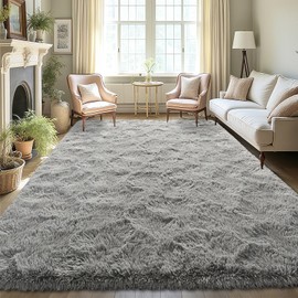 LOCHAS Ultra Soft Indoor Modern Area Rugs Fluffy Living Room Carpets for Children Bedroom Home Decor Nursery Rug 4x5.3 Feet, Gray