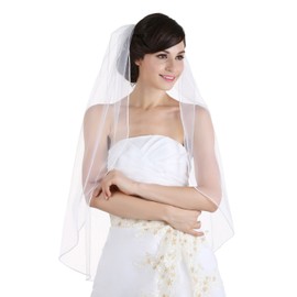 1T 1 Tier Sattin Rattail Cord Edge Bridal Veil - White Shoulder Length 25" V090