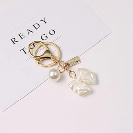 Key Ring with Bow, Heart & Beads - Romantic Bag Charm in Silver & Gold, Charm Accessory for Women and Children, multicoloured, Unit size