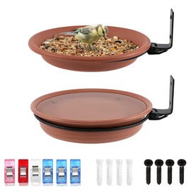 Grantop Set of 2 Bird Feeders and Bird Bath Set, Bird Bath for Balcony Railing, Water Bath for Birds, Bird Feeder Balcony Railing Round with Wall Bracket, Attracting Wild Birds