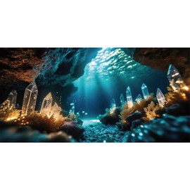 MIRRORANG 120 x 50 cm Underwater Aquarium Background Colourful Mountain Cave Stones Background Underwater Theme Fish Tank Poster